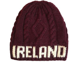 IRELAND TEXT KNITTED CAPS/HATS Cara Craft BURGUNDY 