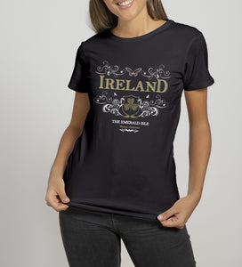 IRELAND ORNATE BUTTERFLY Ladies T-Shirts Cara Craft S BLACK 