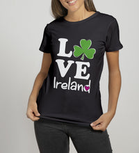 Load image into Gallery viewer, LOVE IRELAND GLITTER Ladies T-Shirts Cara Craft S BLACK 
