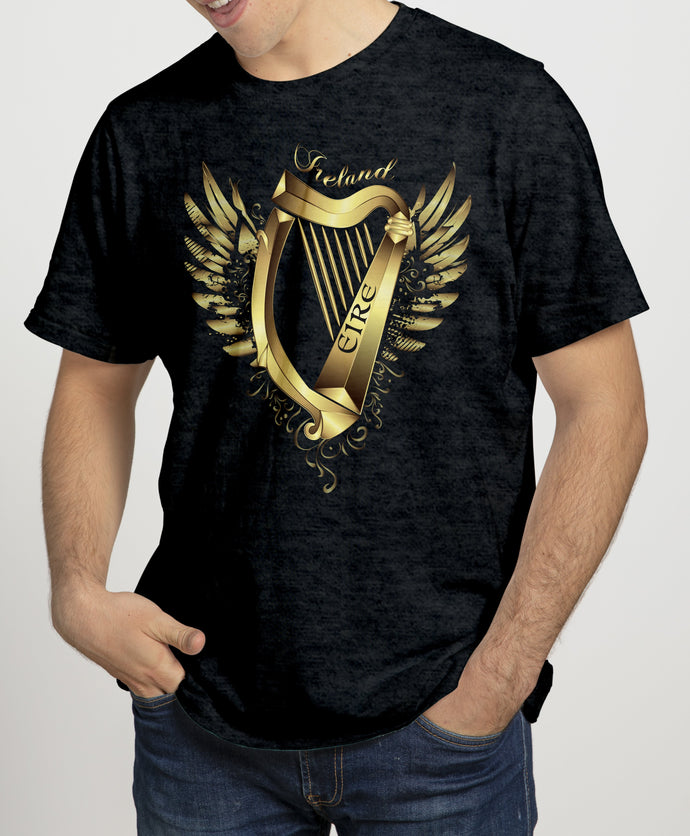 IRELAND HARP WINGS Mens T-Shirts Cara Craft S BLACK 