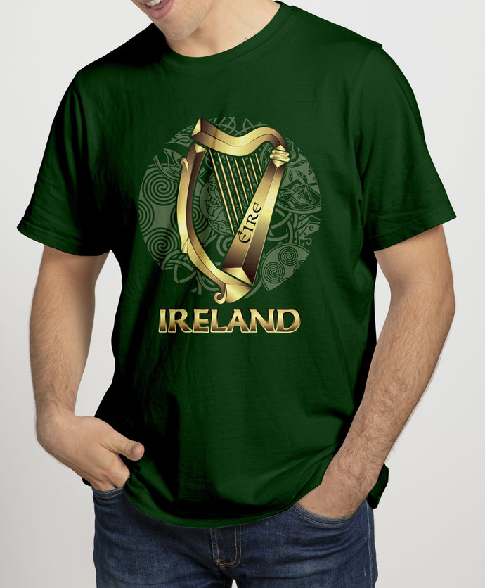 IRELAND CELTIC HARP Mens T-Shirts Cara Craft S Bottle Green 