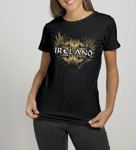 IRELAND CELTIC WINGS Ladies T-Shirts Cara Craft S BLACK 
